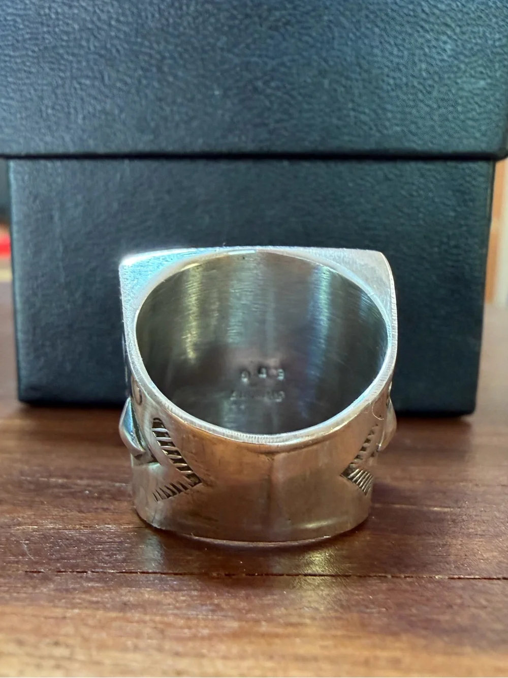 Sterling Inlay American Flag Ring with Turquoise - Picture 4 of 9